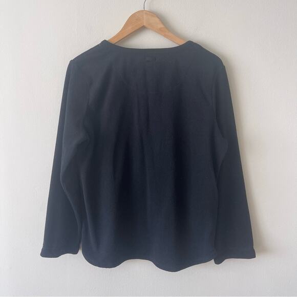 Oscar De La Renta Black Long Sleeve Henley Fleece Top Women’s size M - Picture 5 of 5
